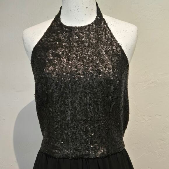 Dress the Population Farah Black Sequin Halter Fit & Flare Gown, Size Med - Picture 4 of 8
